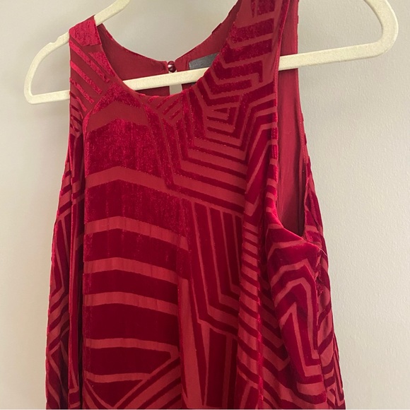 Anthropologie Red Velvet Burnout Geometric Top - Picture 3 of 6